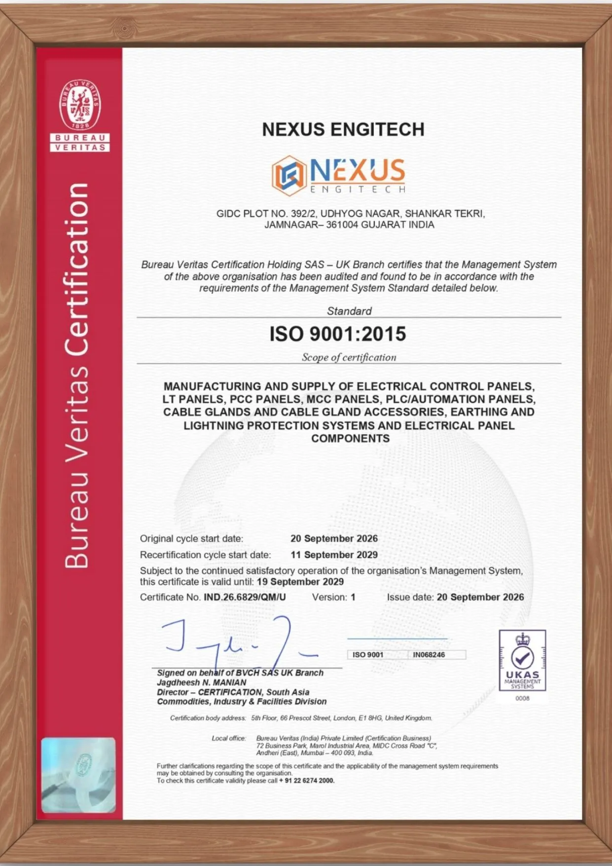 ISO 9001:2015 Quality Management System Certificate - Nexus Engitech